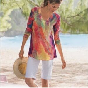 Soft Surroundings Sweater Tunic Top Thin Knit Art to Wear Office Career Resort